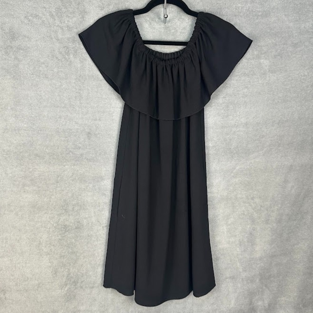 Aritzia Wilfred Dress Womens Extra Small Black Ruffle Mini Minimalsit Boho